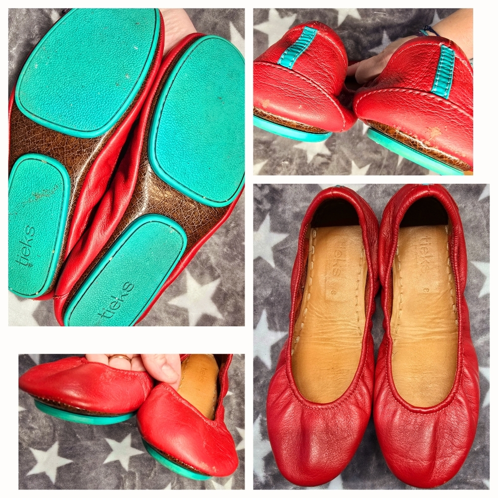 Tieks red leather flats sz 8